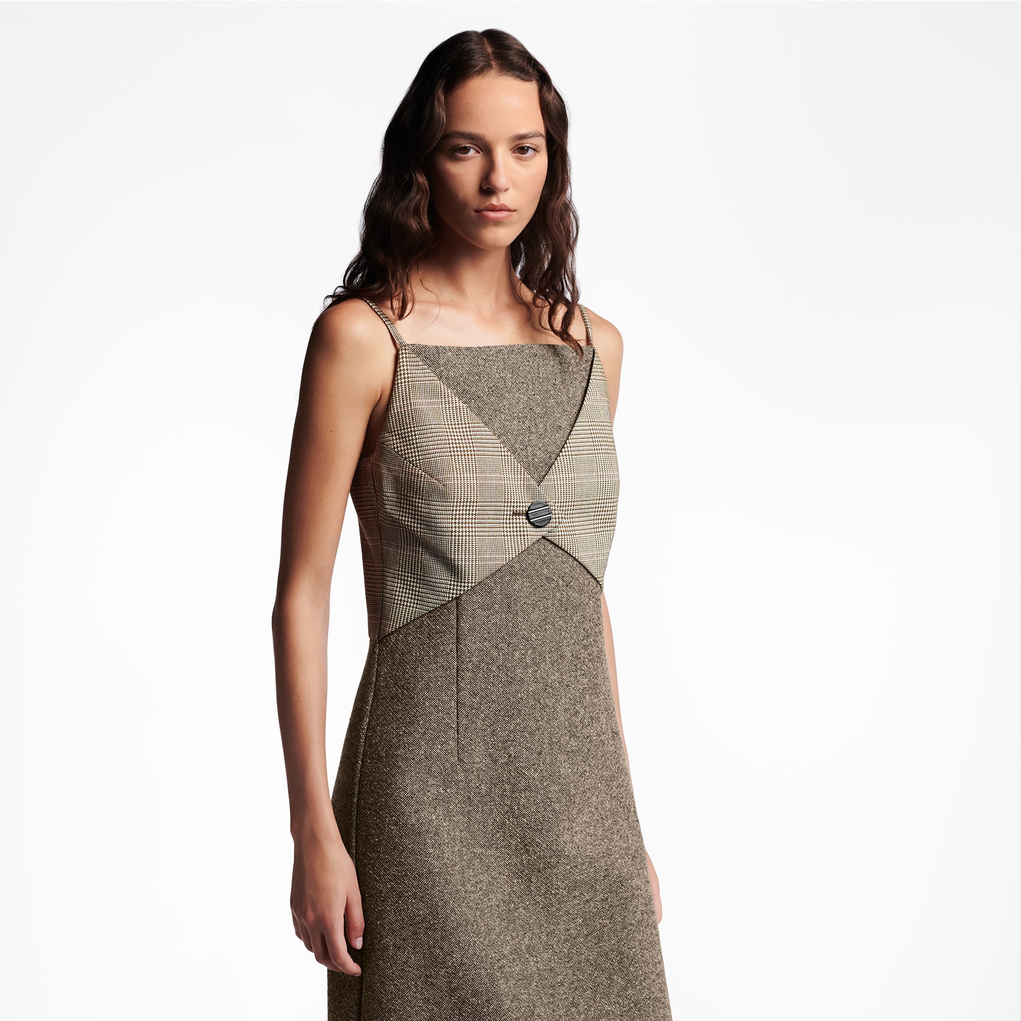 Bimaterial midi outlet dress